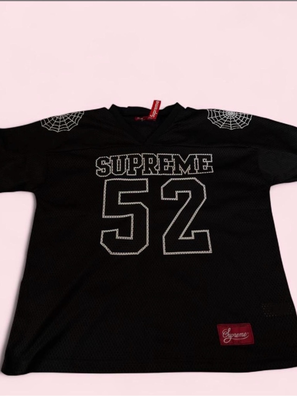 Unauthentic Supreme Black Jersey with White Stitching and Red Patch